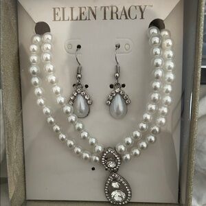 Ellen Tracy White Pearl and Silver Necklace Set